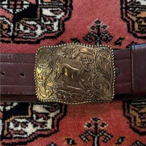 Vintage Gold Deer Buckle With Real Leather